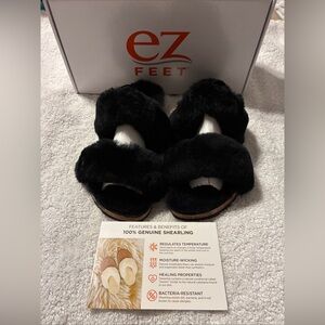 Ez feet genuine shearling indoor/outdoor Slingback slippers black size 10
